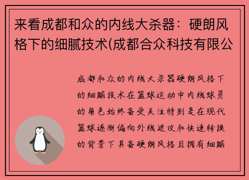 来看成都和众的内线大杀器：硬朗风格下的细腻技术(成都合众科技有限公司)
